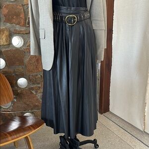Zara black vegan leather pleated midi skirt